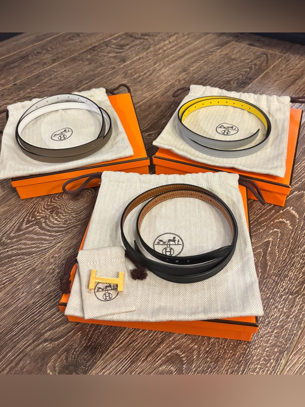 Hermès Belt Set — 13mm Focus Buckle + 3 Reversible Straps